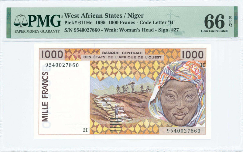 WEST AFRICAN STATES / NIGER: 1000 Francs (1995) in dark brown-violet on multicol...