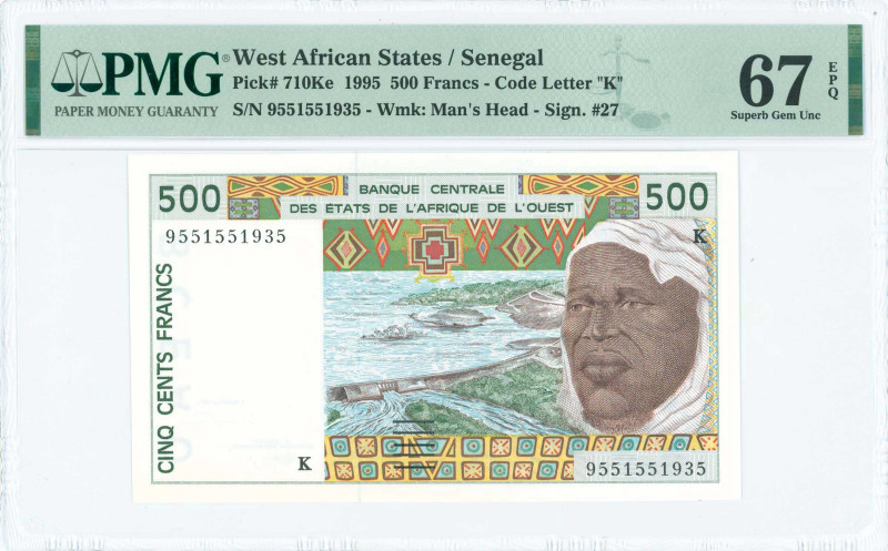 WEST AFRICAN STATES / SENEGAL: 500 Francs (1995) in dark brown and dark green on...