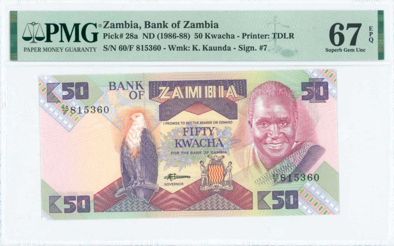 ZAMBIA: 50 Kwacha (ND 1986-88) in purple, violet and multicolor with President K...