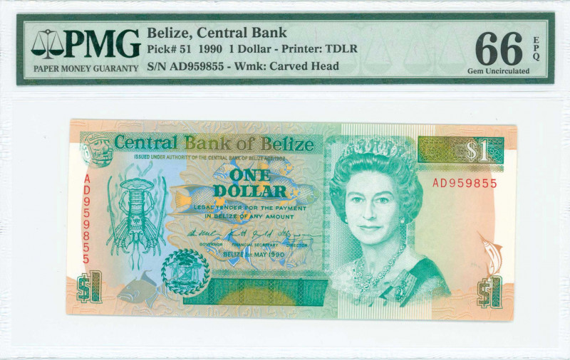 BELIZE: 1 Dollar (1.5.1990) in green on multicolor unpt with Queen Elizabeth II ...