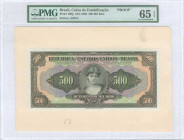 BRAZIL: Proof of face of 500 mil Reis (18.12.1926) mounted on cardboard with woman at center. Printed by ABNC. Inside holder by PMG "Gem Uncirculated ...