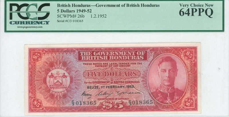 BRITISH HONDURAS: 5 Dollars (1.2.1952) in red on multicolor unpt with portrait o...