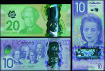 CANADA: 20 dollars (2015), 10 dollars (2017) & 10 dollars (2018) in polymer plastic. (Pick 111, 112 & Unlisted). Uncirculated.
