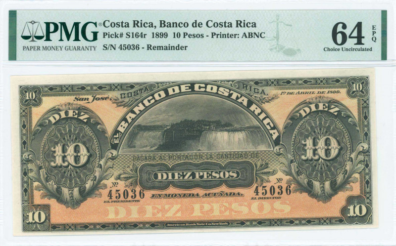 COSTA RICA: Remainder of 10 Pesos (1.4.1899) in black on red-orange and yellow u...