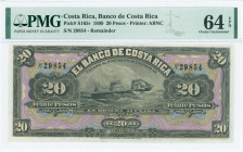 COSTA RICA: Remainder of 20 Pesos (1.4.1899) in black on purple and multicolor unpt with ship at center. S/N: "29854". Printed by ABNC. Inside holder ...