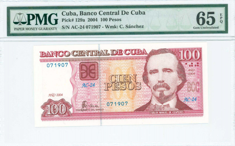 CUBA: 100 Pesos (2004) in multicolor with Carlos Manuel de Cespedes at right. S/...