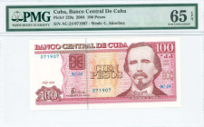 CUBA: 100 Pesos (2004) in multicolor with Carlos Manuel de Cespedes at right. S/N: "AC-24 071907". WMK: Celia Sanchez Manduley. Printed by (IDS). Insi...