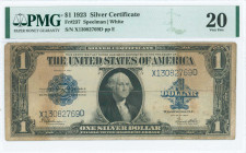 USA: 1 Dollar (1923) Silver Certificate note with portrait of George Washington at center. S/N: "X 13082769 D". Signatures by Speelman and White. Insi...