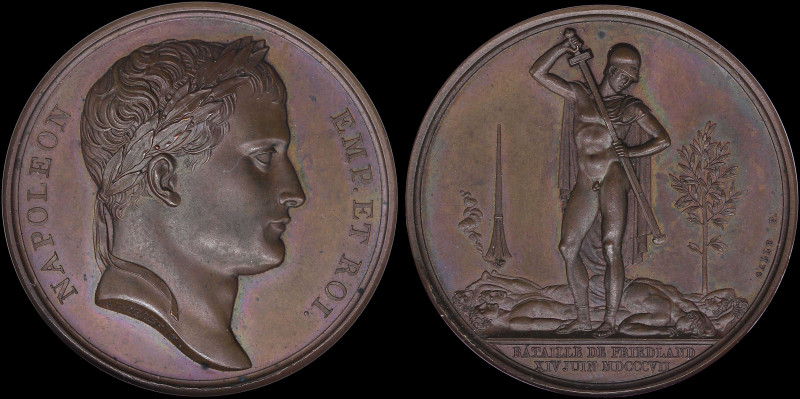 FRANCE: Bronze medal (1807) commemorating the Battle of Friedland with laureate ...