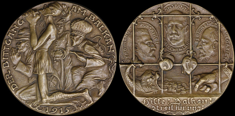 GERMANY: Bronze medal "The wooing of the Balkan Kings" (1915). From left to righ...