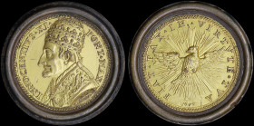 ITALY: Papal gilt-bronze medal (1676). Bust of the Pope Innocent XI facing left on obverse. Dove flying forward within rays on reverse. Designed by Gi...