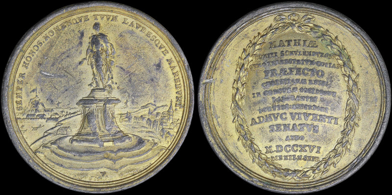 ITALY: Gilt (white metal or zinc) medal (1716) commemorating the Heroic Defence ...