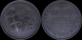 ITALY: Bronze medal (1891R) commemorating the Modena Military School. Obv: The two coats of arms side by side and crowned with the Savoy and the Milit...