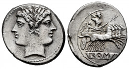 Anonymous. Didrachm - quadrigatus. 225-214 BC. Rome. (Craw-28/3). (Rsc-23). Anv.: Laureate head of Janus. Rev.: Jupiter standing in galloping quadriga...