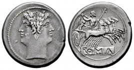 Anonymous. Didrachm - quadrigatus. 225-214 a.C. Rome. (Craw-30/1). (BMCRR Rome-78/99). (Rsc-23). Anv.: Laureate head of Janus. Rev.: Jupiter standing ...