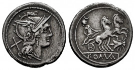 Anonymous. Denarius. 179-170 BC. Rome. (Ffc-80). (Craw-159/2). (Cal-55). Anv.: Head of Roma right, X behind. Rev.: Diana surmounted by crescent in big...