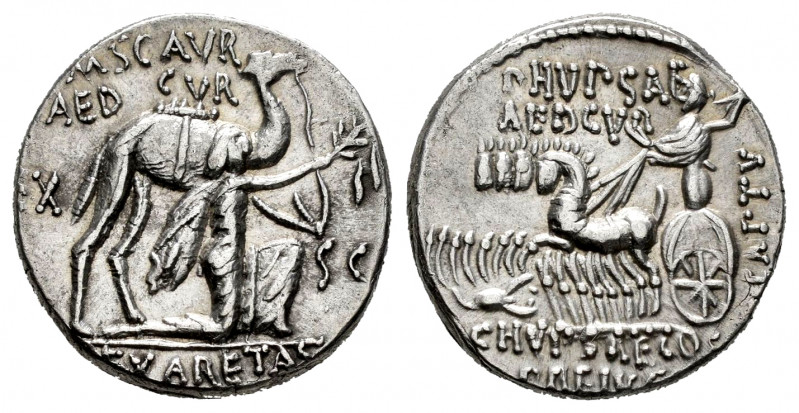 Aemilius. M Aemilius Scaurus y Pub. Plautius Hypsaeus. Denarius. 58 BC. Rome. (R...