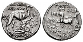 Aemilius. M Aemilius Scaurus y Pub. Plautius Hypsaeus. Denarius. 58 BC. Rome. (Rsc-8). (Ffc-123). (Craw-422/1b). (Cal-89). Anv.: M. SCAVR. / AED. CVR....