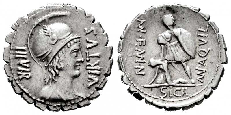 Aqullius. Manius Aquilius Mn.f.Mn.n. Denarius. 71 BC. Uncertain mint. (Rsc-2). (...