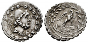 Aurelius. Lucius Aurelius Cotta. Denarius. 105 BC. Rome. (Ffc-187). (Craw-314/1). (Cal-258). Anv.: Draped bust of Vulcan right, wearing laureate pileu...