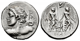 Caesius. Lucius Caesius. Denarius. 112-111 BC. South of Italy. (Rsc-1). (Ffc-222). (Craw-298/1). (Cal-297). Anv.: Diademed youthful bust of Vejovis le...