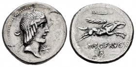 Calpurnius. L. Calpurnius Piso Frugi. Denarius. 90-89 BC. Rome. (Ffc-285). (Cal-308z). Anv.: Laureate head of Apolo right, symbol behind head, symbol ...