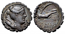 Claudia. Ti. Claudius Nero. Denarius. 79 BC. Auxiliary mint of Rome. (Ffc-567). (Craw-381/1a). (Cal-426). Anv.: Diademed bust of Diana right, bow and ...