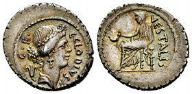 Claudia. C. Claudius C.f. Vestalis. Denarius. 41 BC. Rome. (Ffc-570). (Craw-512/2). (Cal-433). Anv.: Diademed bust of Flora right, C.CLODIVS., C.F., a...