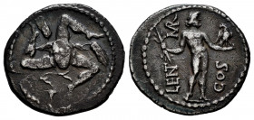 Cornelius. L. Cornelius Lentulus y C. Claudius Marcellus. Denarius. 56 BC. Sicilia. (Rsc-64a). (Ffc-645). (Craw-445/1b). (Cal-502). Anv.: Facing head ...