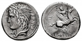 Cossutius. L. Cossutius C.f. Sabula. Denarius. 74 BC. Rome. (Rsc-1). (Ffc-655). (Craw-395/1). (Cal-515). Anv.: Head of Medusa Ieft, winged and entwine...