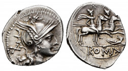 Decius. Decius. Denarius. 206-200 BC. Uncertain mint. (Rsc-1). (Ffc-672). (Craw-128/1). (Cal-537). Anv.: Head of Roma rigth, X behind. Rev.: The Diosc...