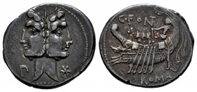 Fonteius. C. Fonteius. Denarius. 114-113 BC. South of Italy. (Rsc-1). (Ffc-713). (Craw-290/1). (Cal-585). Anv.: Janiform head, Fons or Fontus, laureat...