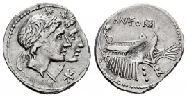 Fonteius. Mn. Fonteius. Denarius. 114-113 BC. South of Italy. (Rsc-7). (Ffc-714). (Craw-307/1b). (Cal-586). Anv.: Conjoined laureate heads of the Dios...