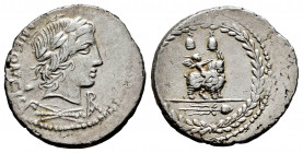 Fonteius. Mn. Fonteius C.F. Denarius. 85 BC. Auxiliary mint of Rome. (Rsc-9). (Ffc-717). (Craw-353/1a). (Cal-589). Anv.: Laureate head of Vejovis righ...