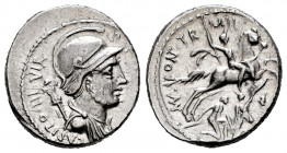 Fonteius. P. Fonteius P. f. Capito. Denarius. 55 BC. Rome. (Rsc-17). (Ffc-723). (Craw-429/1). (Cal-594). Anv.: P. FONTEIVS. P.F. CAPITO III. VIR., bus...
