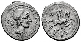 Fonteius. P. Fonteius P. f. Capito. Denarius. 55 BC. Rome. (Ffc-723). (Craw-429/1). (Cal-594). Anv.: P. FONTEIVS. P.F. CAPITO III. VIR., bust of Mars ...