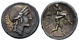 Herennius. Marcus Herennius. Denarius. 108-107 BC. South of Italy. (Rsc-1). (Ffc-743). (Craw-308/1a). (Cal-615). Anv.: Diademed head of Piety right, b...