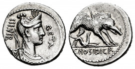 Hosidius. C. Hosidius C.f. Geta. Denarius. 68 BC. South of Italy. (Rsc-1). (Ffc-748). (Craw-407/2). (Cal-618). Anv.: Diademed head of Diana draped rig...