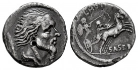 Hostilius. L. Hostilius Saserna. Denarius. 48 BC. Rome. (Ffc-754). (Craw-448/2a). (Cal-622). Anv.: Head of Vercingetorix right, Gaulish shield behind....