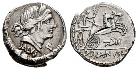 Junius. D. Junius Silanus L.f. Denarius. 91 BC. Rome. (Rsc-17). (Ffc-786). (Craw-337/2e). (Cal-867). Anv.: Diademed head of Salus right, SALVS below, ...
