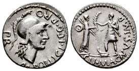 Pompeius Magnus. Cn. Pompeius Magnus y M. Poblicius. Denarius. 46-45 BC. Hispania. (Rsc-1). (Ffc-1). (Craw-469/a). (Cal-1146). Anv.: M. POBLICI. LEG. ...