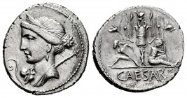 Julius Caesar. Denarius. 44 BC. Galia. (Rsc-14). (Ffc-12). (Craw-468/2). (Cal-646). Anv.: Diademed head of Venus left, Cupid and lituus before, sceptr...