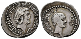Marcus Antonius and Lucius Antonius. M. Cocceius Nerva. Denarius. 41 BC. Mint moving. (Ffc-1). (Craw-517/5a). (Cal-436). Anv.: M. ANT. IMP. AVG. III. ...