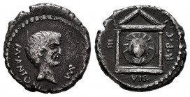 Mark Antony. Denarius. 42 BC. Mint moving. (Rsc-12a). (Ffc-18). (Craw-469/1). (Cal-146). Anv.: M. ANTONI. IMP., (MP interlace), his bare head bearded ...