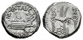 Mark Antony. Denarius. 32-31 BC. Mint moving. (Rsc-27). (Ffc-32). (Craw-544). (Cal-179). Anv.: ANT. AVG. III. VIR. R.P.C. praetorian galley right. Rev...