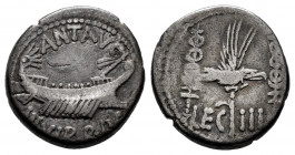 Mark Antony. Denarius. 32-31 BC. Mint moving. (Ffc-33). (Craw-544/15). (Cal-180). Anv.: ANT. AVG. III. VIR. R.P.C. praetorian galley right. Rev.: LEG....
