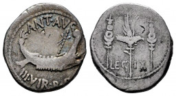 Mark Antony. Denarius. 32-31 BC. Mint moving. (Ffc-42). (Craw-544/23). (Cal-189). Anv.: ANT. AVG. III. VIR. (R.P.C.) praetorian galley right. Rev.: LE...