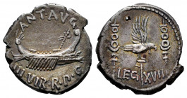 Mark Antony. Denarius. 32-31 BC. Mint moving. (Ffc-52). (Craw-544/32). (Cal-200). Anv.: ANT. AVG. III. VIR. R.P.C. praetorian galley right. Rev.: LEG....