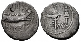 Mark Antony. Denarius. 32-31 BC. Mint moving. (Ffc-54). (Craw-544/33). (Cal-202). Anv.: (ANT. AVG). III. VIR. R.P.C. praetorian galley right. Rev.: LE...