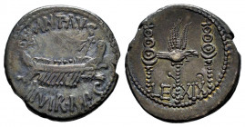 Mark Antony. Denarius. 32-31 BC. Mint moving. (Ffc-58). (Craw-544/35). (Cal-206). Anv.: ANT. AVG. III. VIR. R.P.C. praetorian galley right. Rev.: LEG....